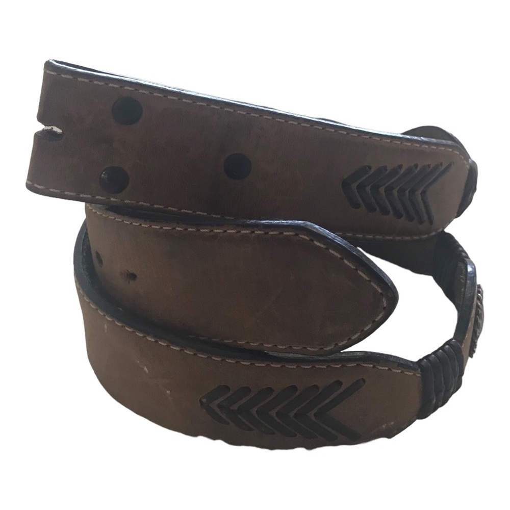 Nocona Brown Leather Belt with Arrow Stitch Detailing
